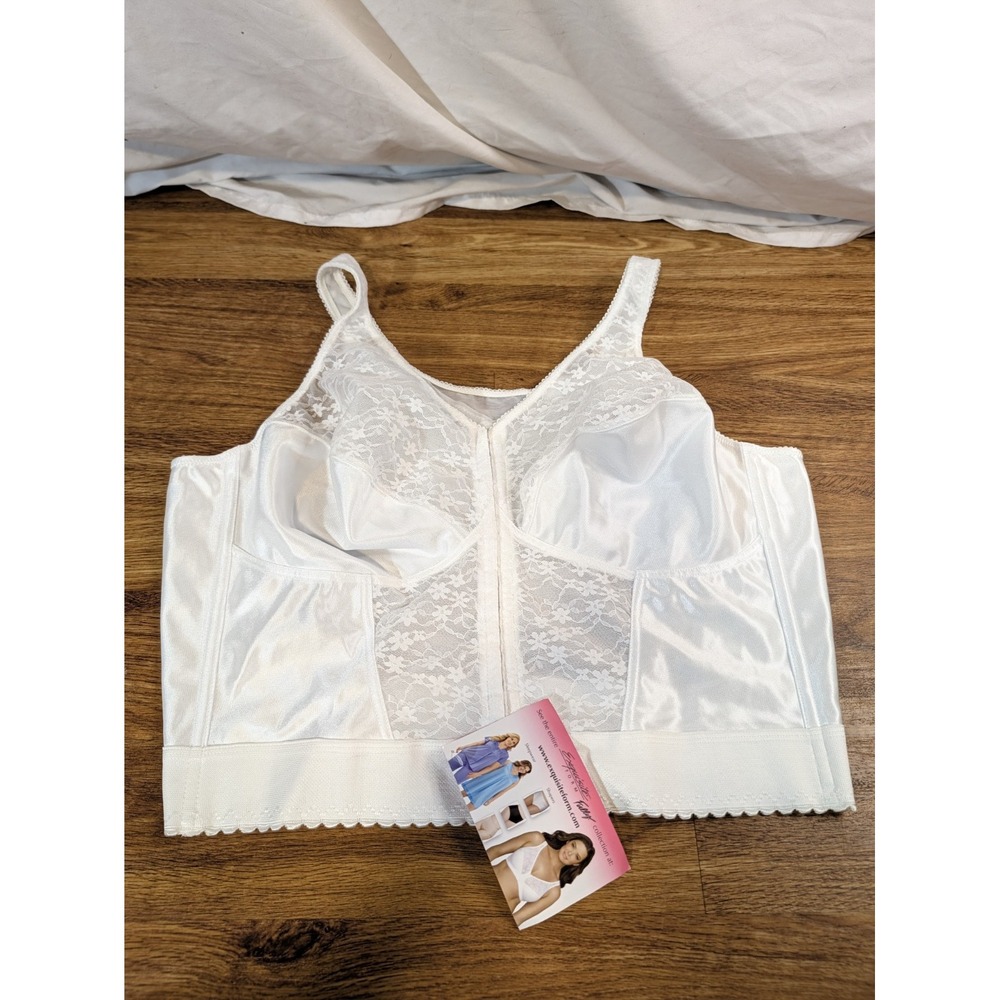 NWT size 46D Exquisite Form 510-7565 Front Close Lace Longline Posture Bra White